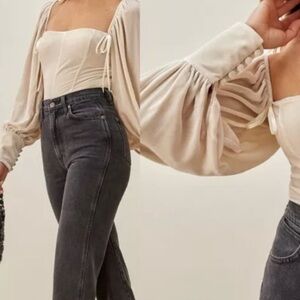 Reformation Juliette Beige Blouse